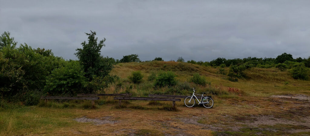 einsames Fahrrad in regnerischer Kulisse